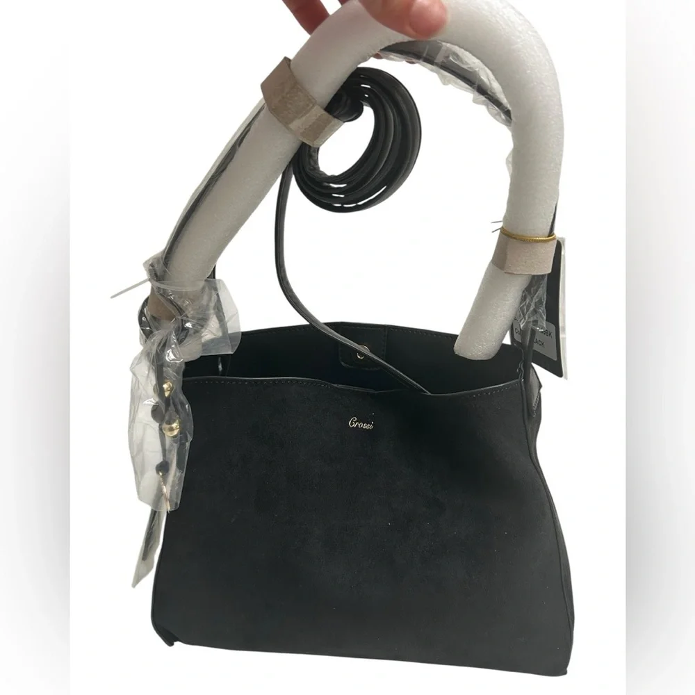 Crossi New York Black structured top-handle satchel tote, modern purse